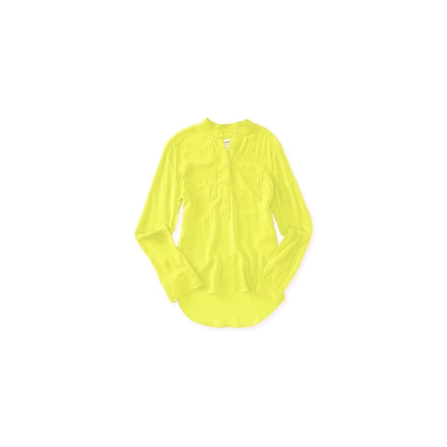 Aeropostale Womens Semi-sheer Henley Shirt, Yellow, Juniors, Small