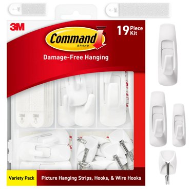 Command 4th of July Decorations Kit, Variety Pack, Holds .5 to 16 lbs, Picture Hangers, Strips, Utility and Wire Hooks, 19 Pieces