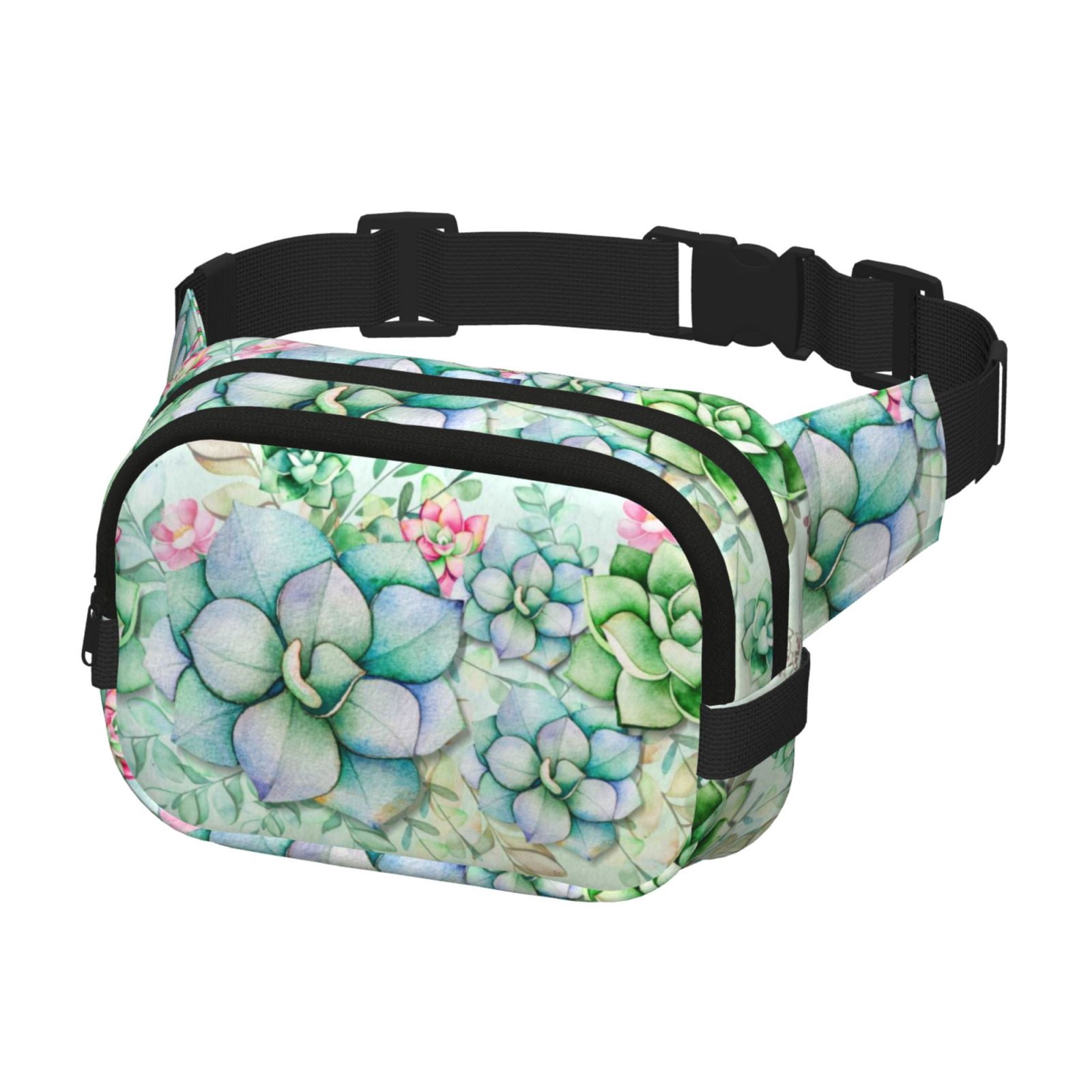 Picia Succulent Print Square Double-Layer Waist Bag Mini Adjustable Waist Belt Bag Exercise Running Travel Hiking
