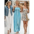 thumbnail image 4 of HAPPY BAY Women's House Daily Routine Evening Wear Vacation Holiday Flowy Dress Pencil Tube Top Maxi Frill Dress Evening Gown One Size Stripe Blue, 4 of 5