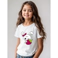 thumbnail image 1 of Girls' Cotton Short-Sleeve T-Shirt with Cute Rabbit & Strawberry Print - Soft, Breathable, and Comfortable for Summer - Casual Round Neck Tee for Casual Attire, Tween Girl Clothes, 1 of 6