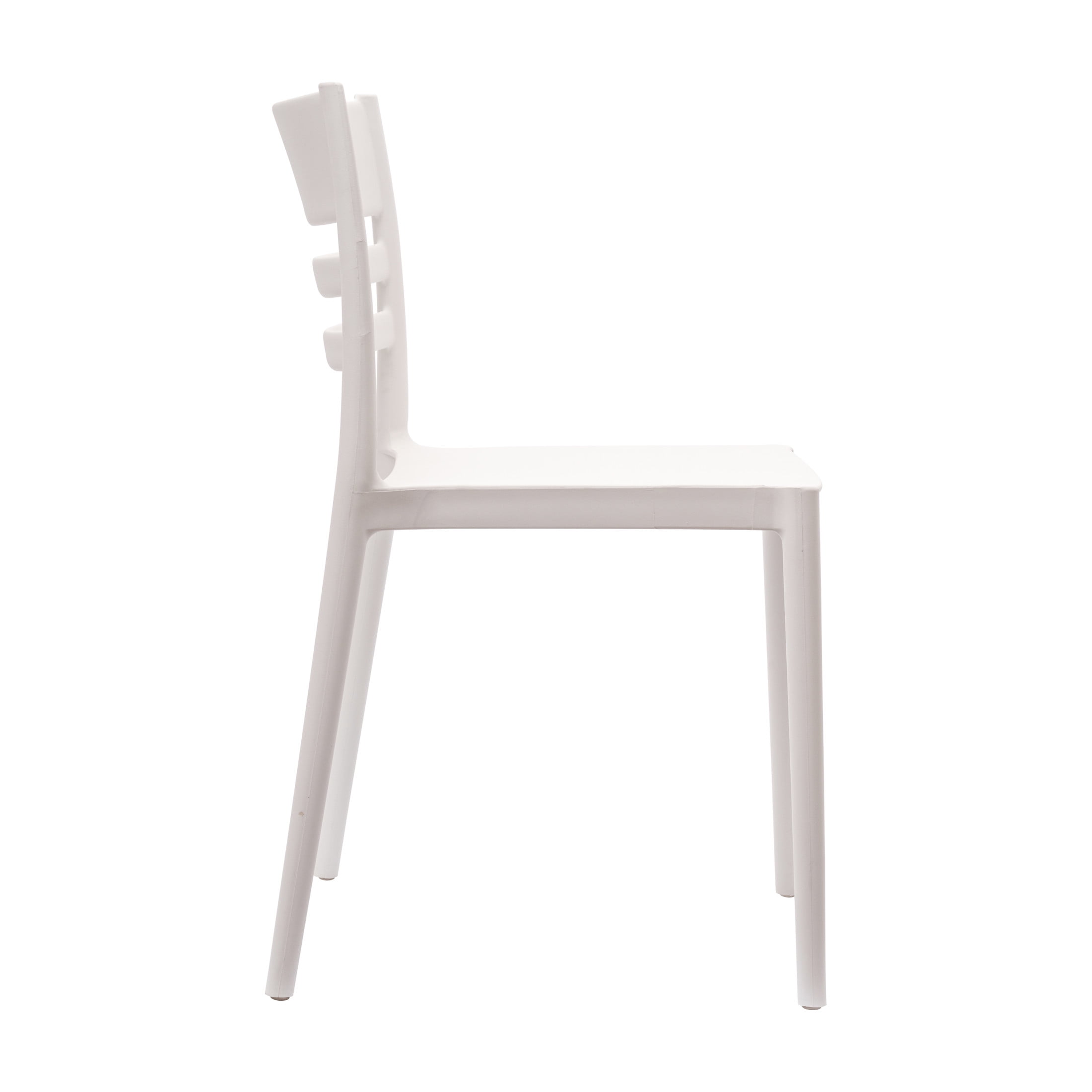 Flash Furniture Set of 4 Indoor-Outdoor Stacking Patio Chairs with Slatted Backrest, Commercial All-Weather Resin Chairs in White