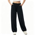 thumbnail image 2 of VBVC Women's Cotton Linen Wide Leg Jogger Pants, Elastic Waist Lounge Trousers For Women, Ladies' Lightweight Soft Casual Pants with Pockets, Black , M-3XL, 2 of 5