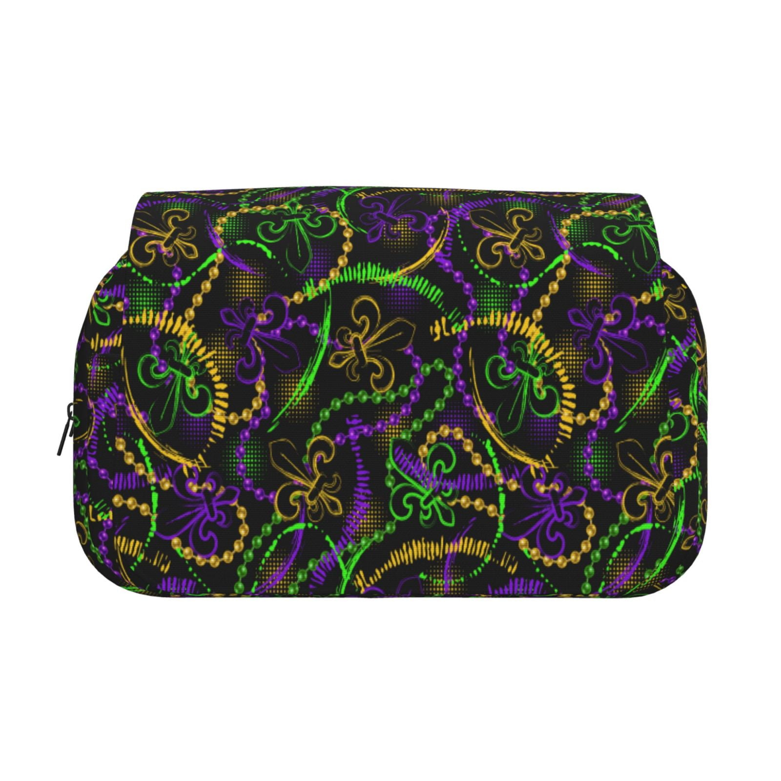 Rateoe Neon Mardi Gras Pattern Double Clamshell Pen Case, Storage Organizer with Two Zipper Compartments– Holds Up to 50 Pencils & Pens