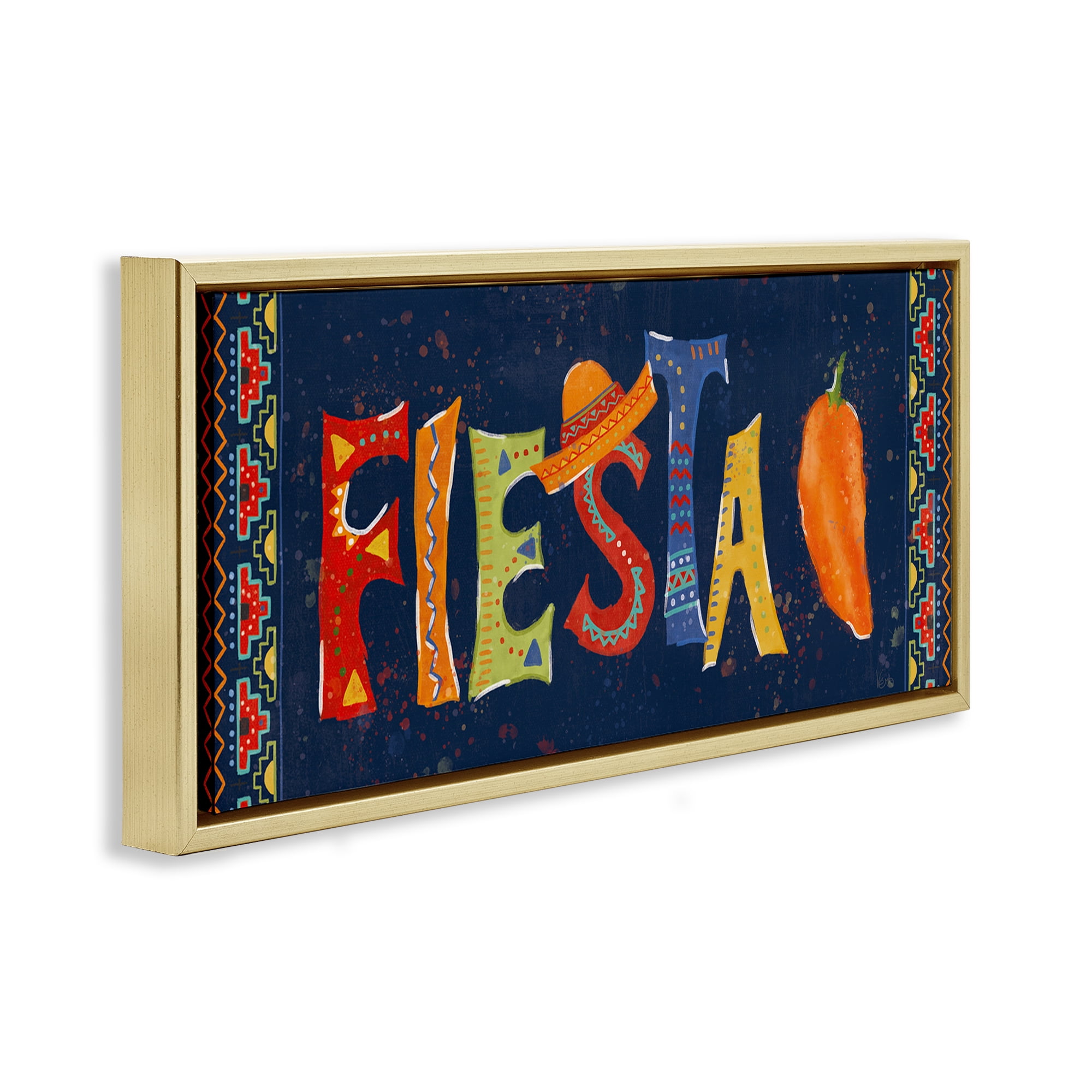 Stupell Industries Fiesta con Pimiento Colorido Food & Beverage Painting Gold Floater Framed Art Print Wall Art, 25 x 11