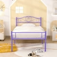 thumbnail image 3 of VECELO Set of 2 Twin Size Metal Platform Bed Frame with Headboard and Footboard, Heavy Duty Slat Steel Slat Support, No Box Spring Needed, Purple, 3 of 8