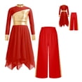 thumbnail image 6 of renvena Girls Praise Dance Dress Long Sleeve Prayer Robe Worship Liturgical with Palazzo Pants Outfit Red 6, 6 of 7