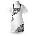 thumbnail image 3 of Henna Apron Floral Corner Ornaments with Swirls and Blossoms Monochrome Folkloric Inspirations, Unisex Kitchen Bib Apron with Adjustable Neck for Cooking Baking Gardening, Black White, by Ambesonne, 3 of 3