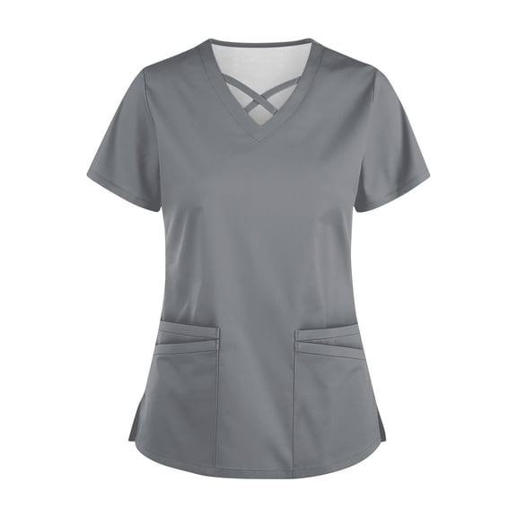 Resivox Womens Scrub Tops Plus Size Nursing Uniforms Petite V-Neck Scrub Shirts Scrubs Medical Uniforms Tall Scrubs Tops Gray 3XL
