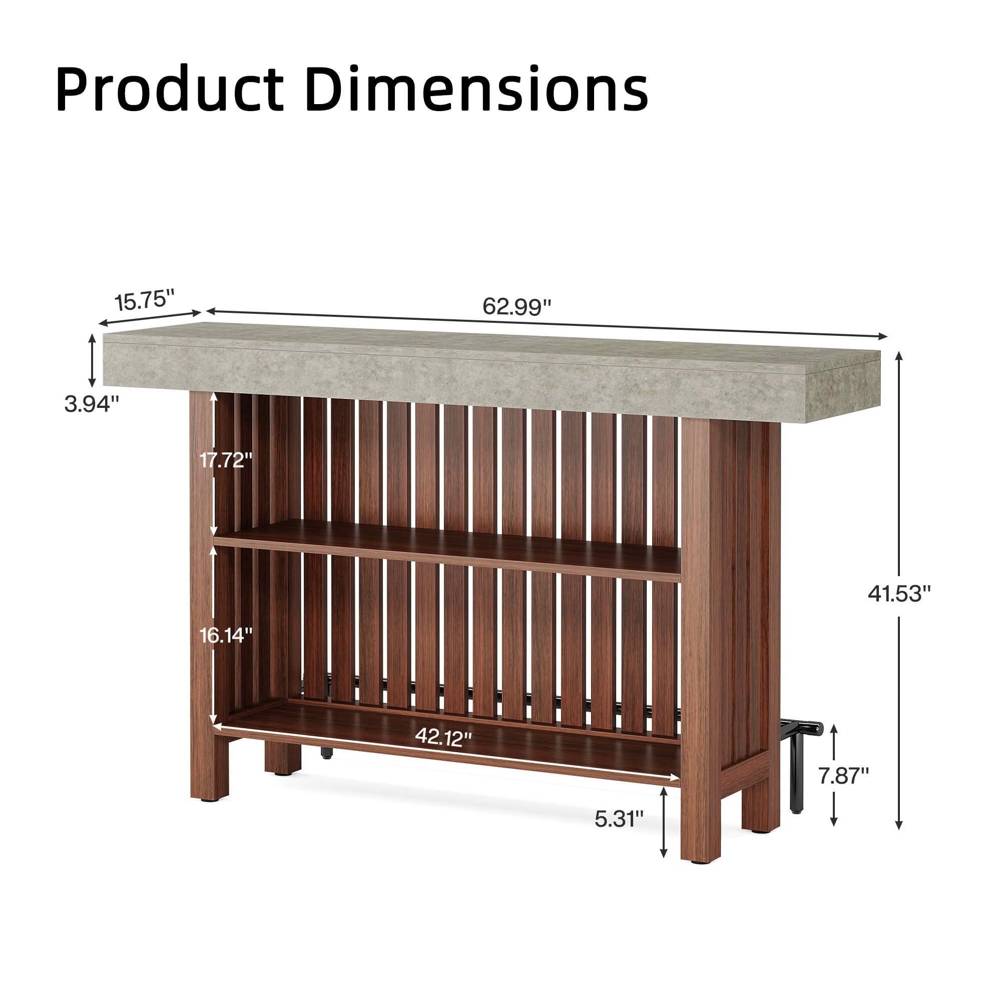 MAYEERTY 63 Inch 2 Tier Home Bar Unit, Height Pub Table with Storage Shelves, Modern Kitchen Island with Adjustable Foot Pads for Basement Living Room