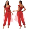 thumbnail image 6 of Aislor Women's Arabian Princess Sequin Belly Dance Halloween Jumpsuits with Tulle Party Red XL, 6 of 7