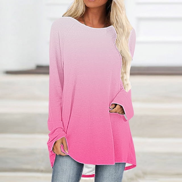 Chemises à Manches Longues pour Femmes à la Mode T-shirt Confortable à Manches Longues Chemisier Col Rond Casual Tops