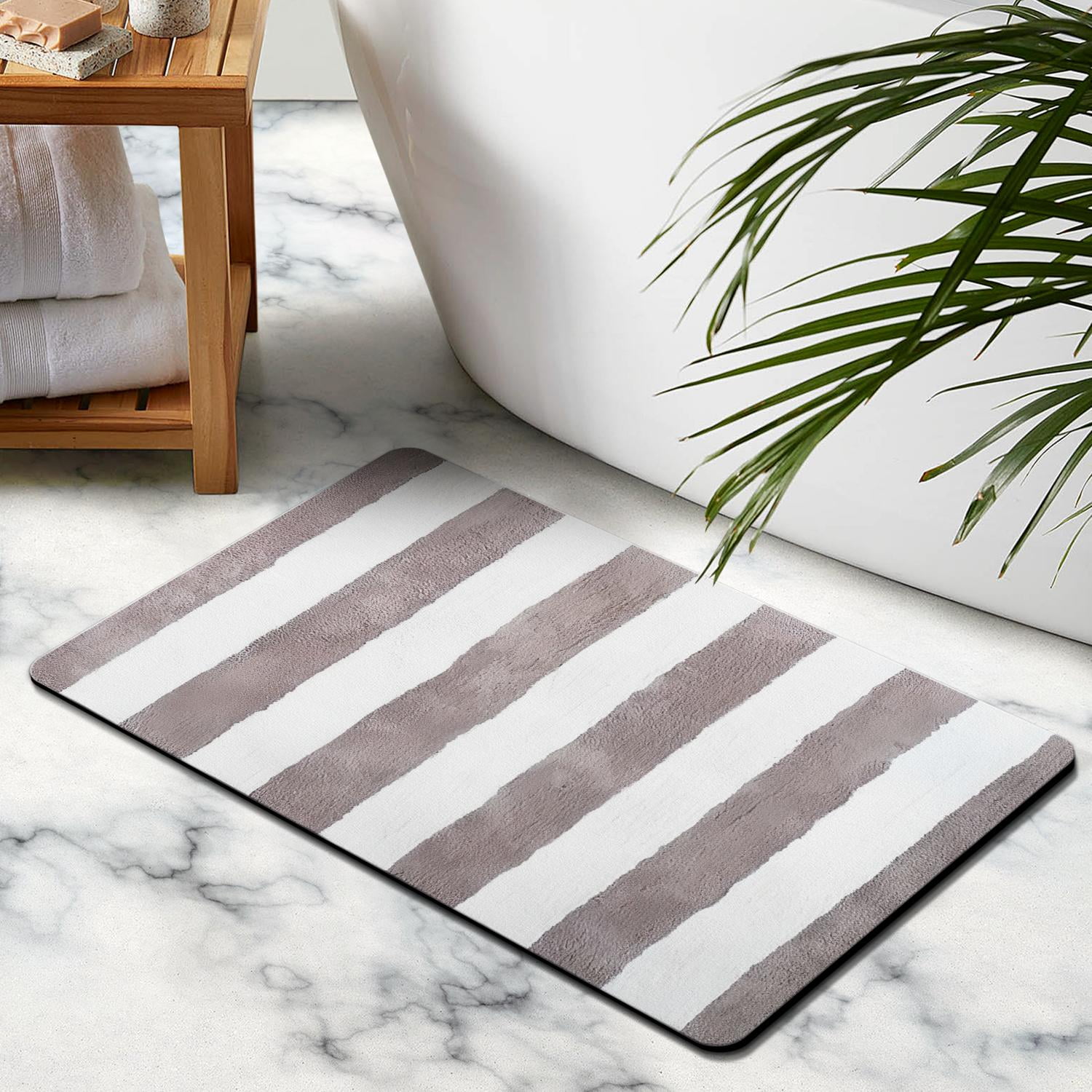 Soft Striped Microfiber Bathroom Rugs - Extra Thick 20x32 inch, Highly Absorbent Bath Mat, Anti-Slip for Safety, Machine Washable Perfect for Tub and Shower