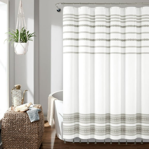 Breezy Chic Tassel Jacquard Eco-Friendly Recycled Cotton Shower Curtain Light Gray Single 72X72