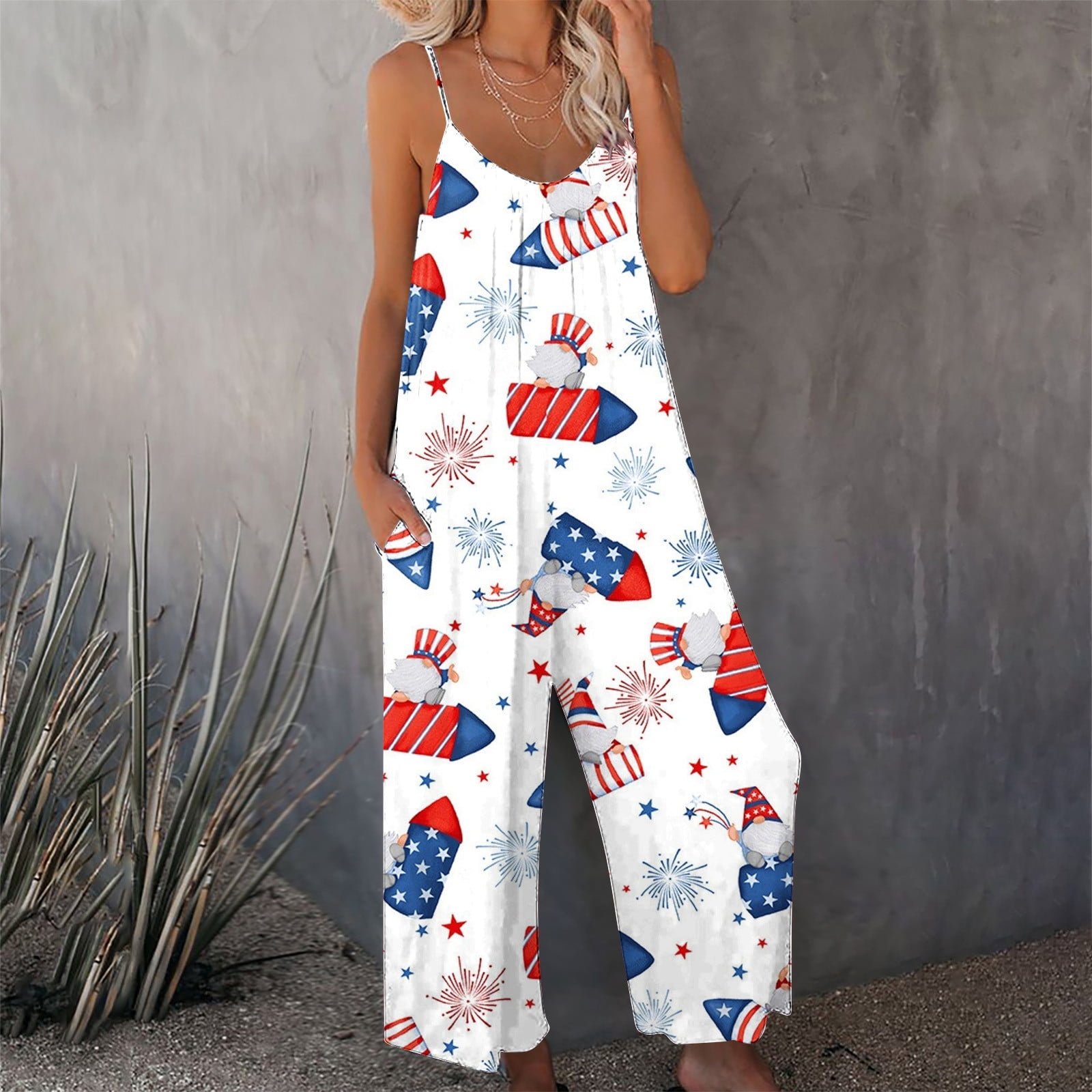 QATAINLAV 4th of July Romper for Women 2024 Spaghetti Strap