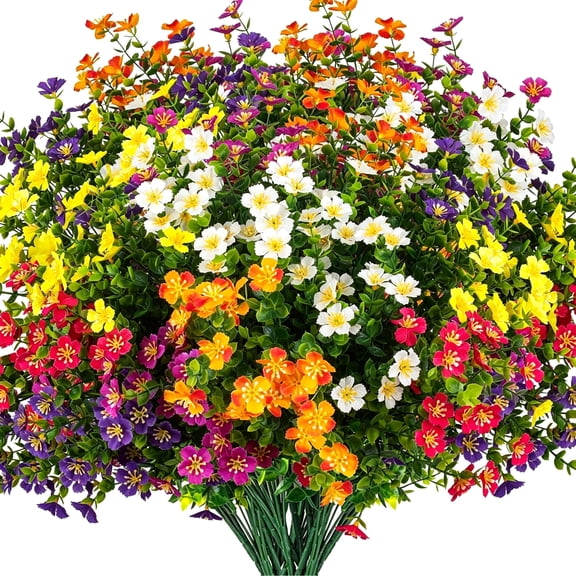 XEAZON 12 Bundles Artificial Flowers for Outdoors Decor, Artificial Fake Silk Flowers, UV Resistant Faux Plants for Wedding Indoor Outside Home DIY Garden Porch Party Decoration (6 Color)