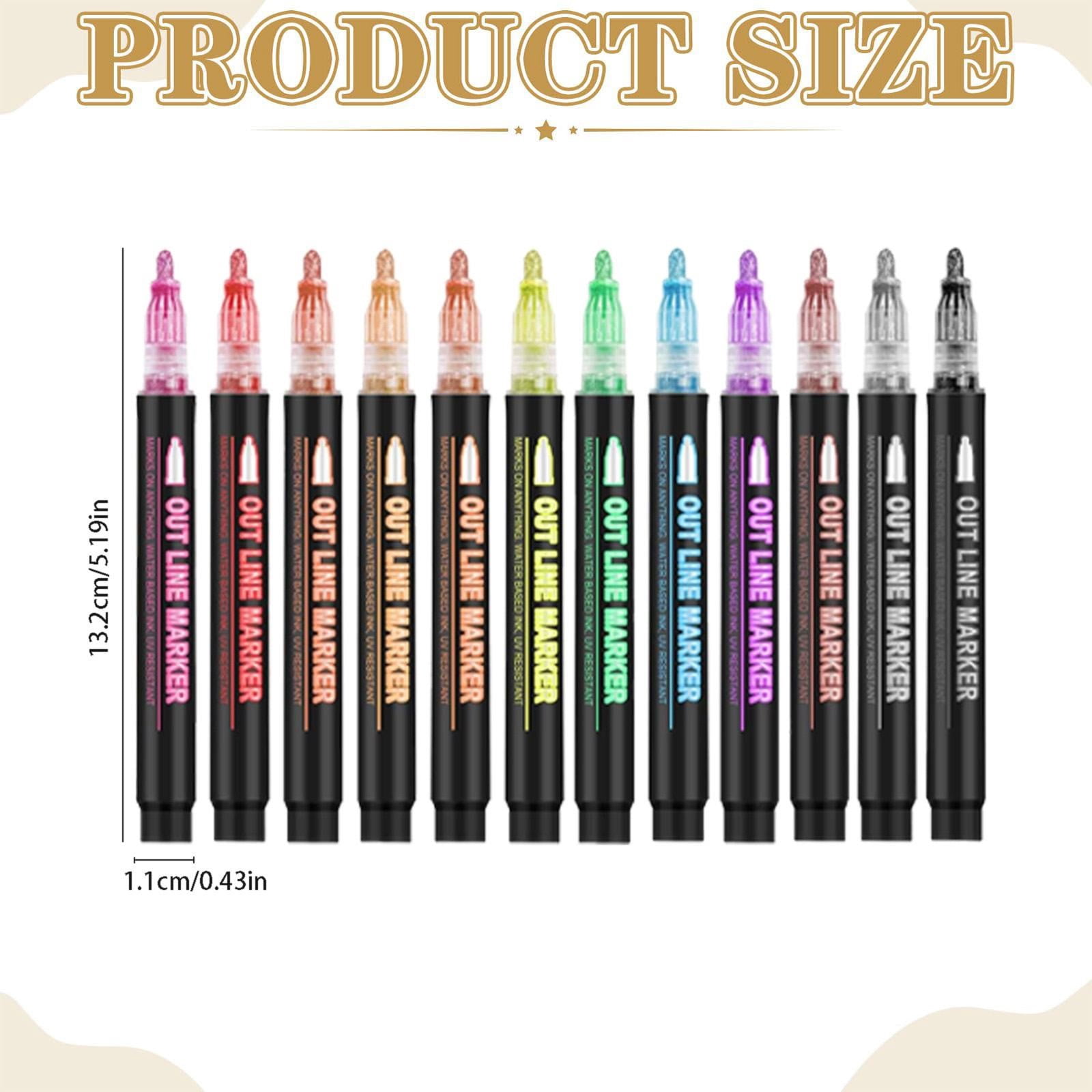 BinKFF Double Line Outline Markers, 8/48 Shimmer Outline Marker Pen Set, Self Outline Metallic Markers Glitter Writing Drawing Pens for Birthday Greeting Card, DIY Art Crafts,Doodling