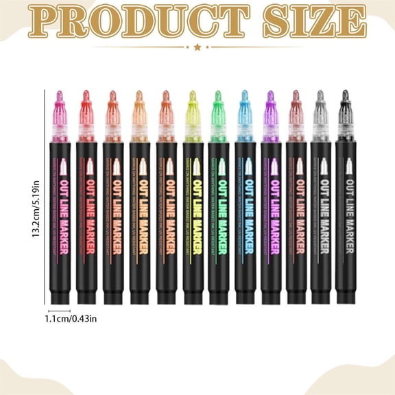 Double Line Outline Markers Squiggles Metallic Glitter Writing Drawing Pens for Greeting Card