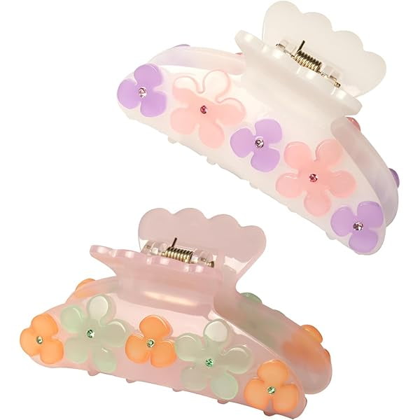 wonima11 Flower Claw Clips Fashion Hair Claw Clip for women Medium Sized Acrylic Hair Claw Cute Hair Clips Floral Hair Accessories Pack of 2