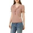 thumbnail image 4 of Allegra K Women's Ruffled V Neck Swiss Dots Semi-Sheer Chiffon Peasant Blouse, 4 of 5
