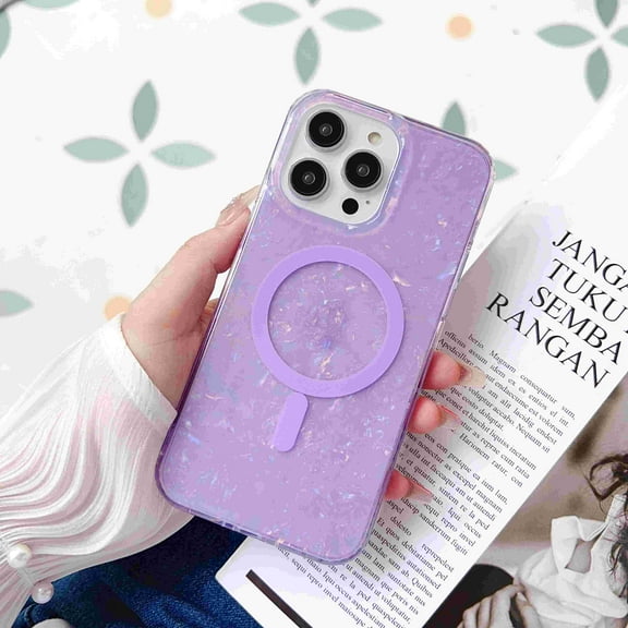 Case for iPhone 17 Pro Sparkle Glitter Bling Shell Pattern Magnetic Cover, Compatible with Mag-Safe Wireless Charging, Slim Lightweight TPU Bumper Shpckproof Case for iPhone 17 Pro, Purple