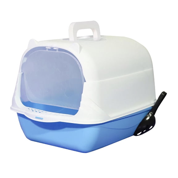 Hooded Cat with Lid Enclosed Cat Toilet Reusable Cat Litter Tray Blue