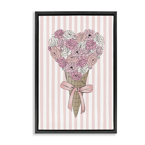Stupell Industries Flower Bouquet Ice Cream Food & Beverage Painting Black Floater Framed Art Print Wall Art, 17 x 25