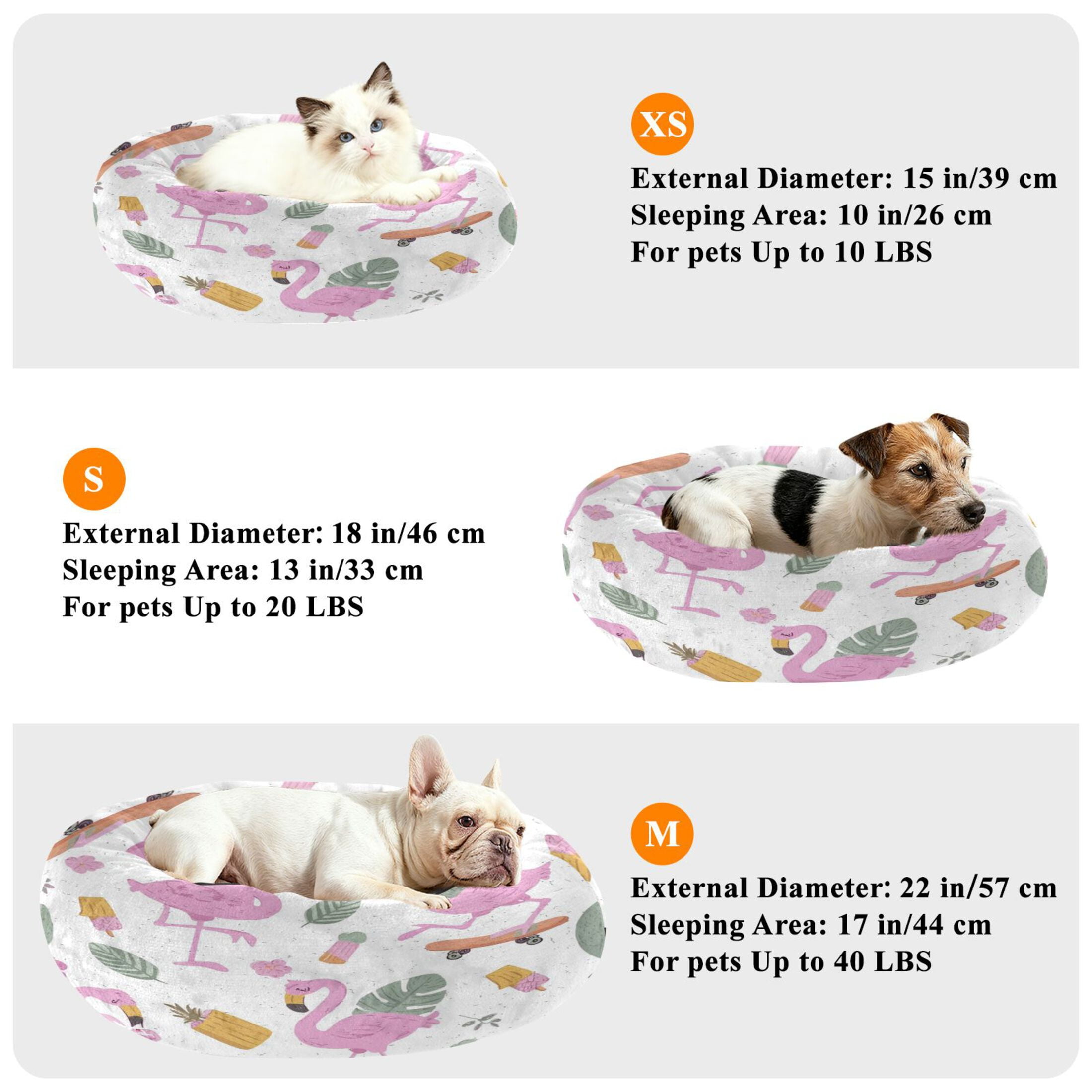 Iauyy Pet Couch Donut Cat Bed for Indoor Cats/Small Dogs Washable & Machine with Non-slip Bottom Calming Cat Furniture, Around Tropical Leaves and Flowers (S)