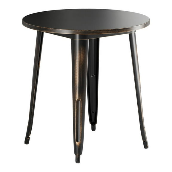 30'' Round Distressed Black Metal Restaurant Patio Dining Table For Indoor or Outdoor Use