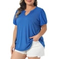 thumbnail image 2 of DARING DIVA Women's Plus V Neck Puff Sleeve Tops Blouse 3X Royal Blue, 2 of 6