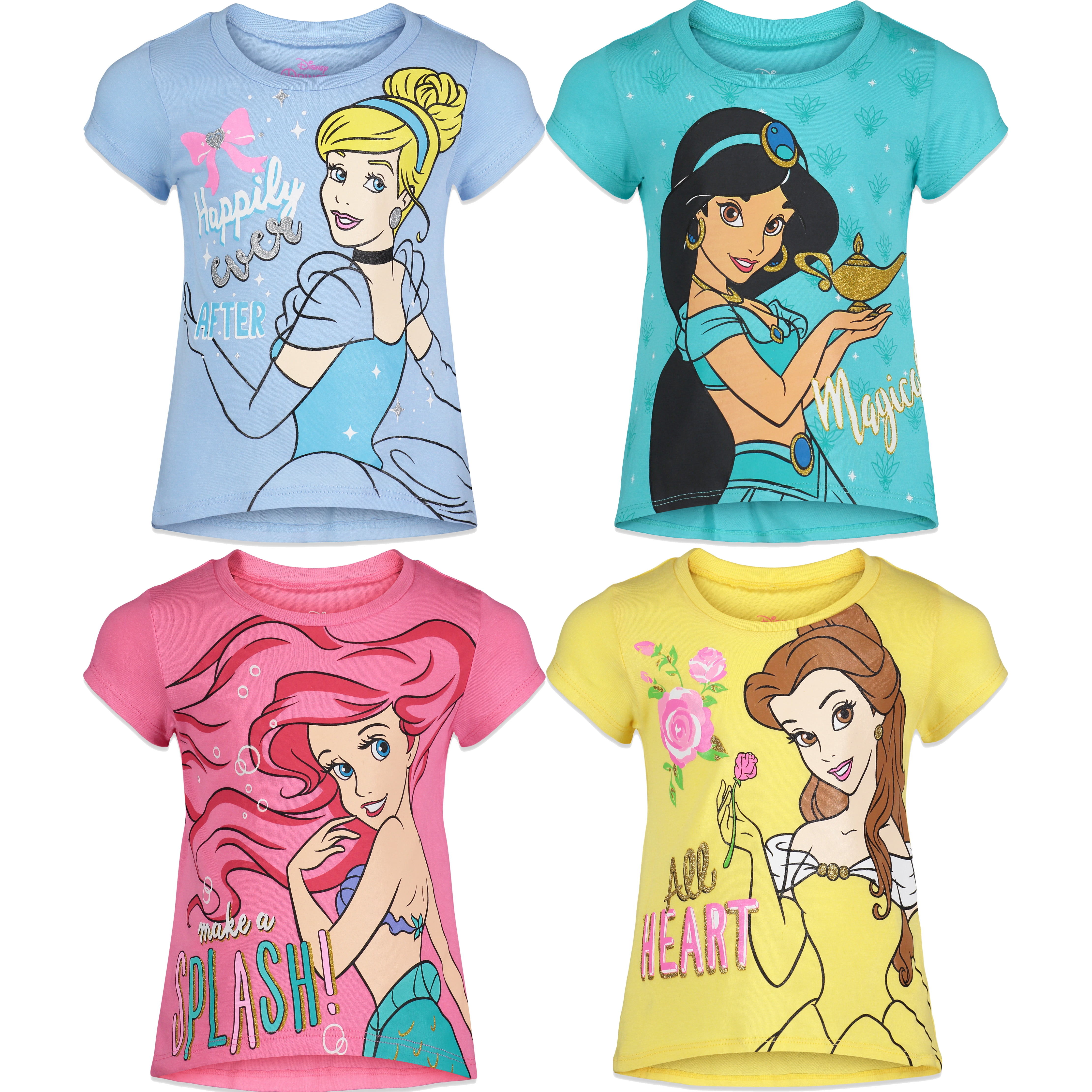Disney Princess Belle Princess Ariel Cinderella Little Girls 4 Pack T Shirt 7 8 Walmart Com