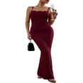 thumbnail image 1 of Stylish Solid Color Lace Trim Bodycon Long Dress for Women, 1 of 7