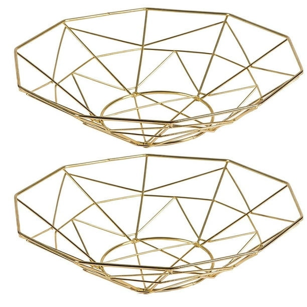 Wire Fruit Basket 2Piece Decorative Fruit Bowl with Geometric Design