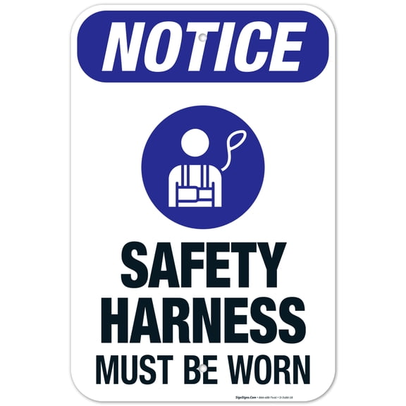 Safety Harness Must Be Worn Sign, OSHA Sign, 12x18 Aluminum