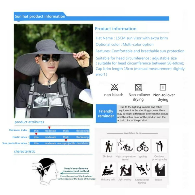 Wide Brim Sun Protection Hat Outdoor Unisex Bucket Hats For Hiking Beach  Fishing Safari Garden Lawn Yard Work Kayaking,dark Grey