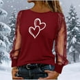 thumbnail image 5 of Dgankt Long Sleeve Shirts for Women Valentines Day's Shirt Round Neck Sheer Mesh Print Womens Tops,Sizes S-2XL, 5 of 7
