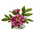 thumbnail image 3 of Nearly Natural 6" Peonies Artificial Plant with Glass Vases, Set of 3 (Assorted Colors), 3 of 6