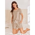 thumbnail image 2 of Ekouaer Womens Pajama Set Ribbed Knit Soft Shorts Pjs Summer Sleepwear Two Piece Casual Lounge Sets with Drawstring & Pockets, 2 of 6