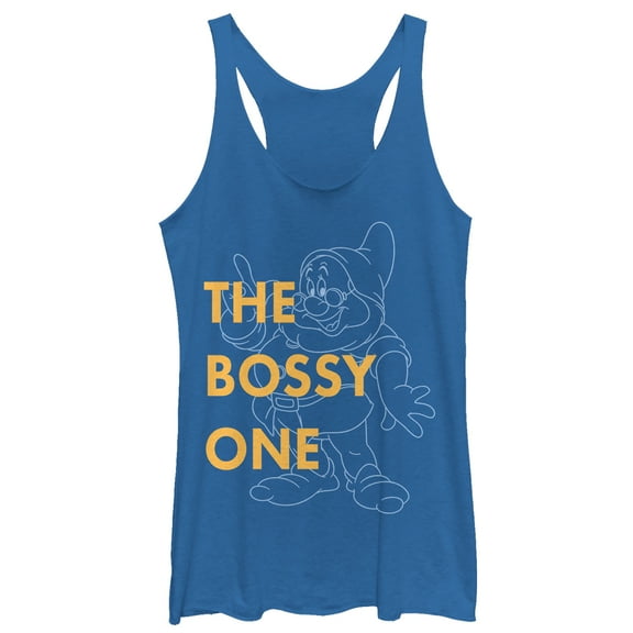 Women's Snow White and the Seven Dwarfs Bossy One Racerback Tank Top Royal Blue Heather Medium