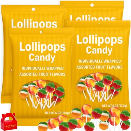 Lollipop Tiger Pop Candy Assorted Fruit Flavor 4 Bags | Individually Wrapped Bright Fruity swirl & Fun | For Valentine Classroom Exchange Gift Treat Party Favor Candy Buffet Kids - 24 oz Total