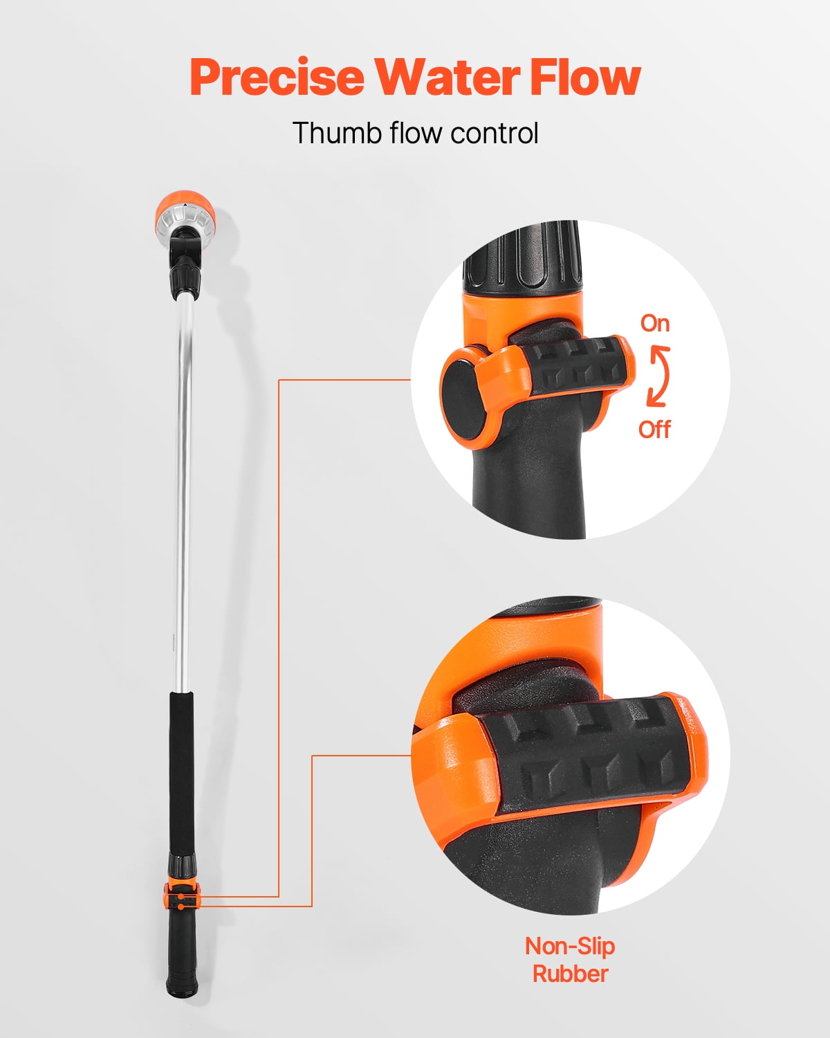 VEVOR Watering Wand, 36-Inch Extra Long Heavy Duty Garden Hose Wand with 8 Spray Patterns & 180° Swivel Head, Long Hose Nozzle Sprayer with on/off Thumb Control, for Hanging Baskets, Shrubs, Lawn
