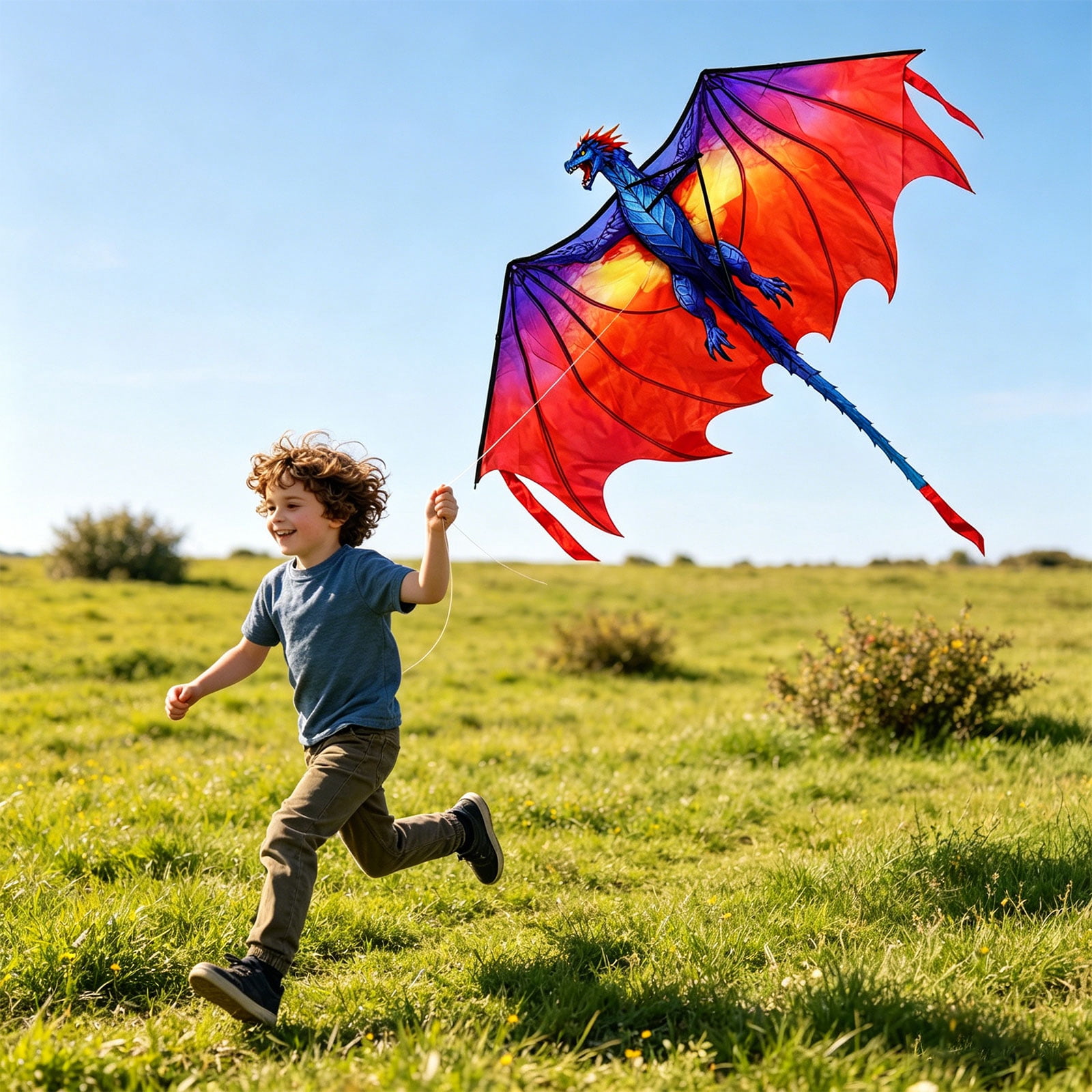 EclipseJewels Dinosaur Kite for Kids and Adults - Easy to Fly with String, Colorful Large Beach Kite for Outdoor Games Family Fun,B