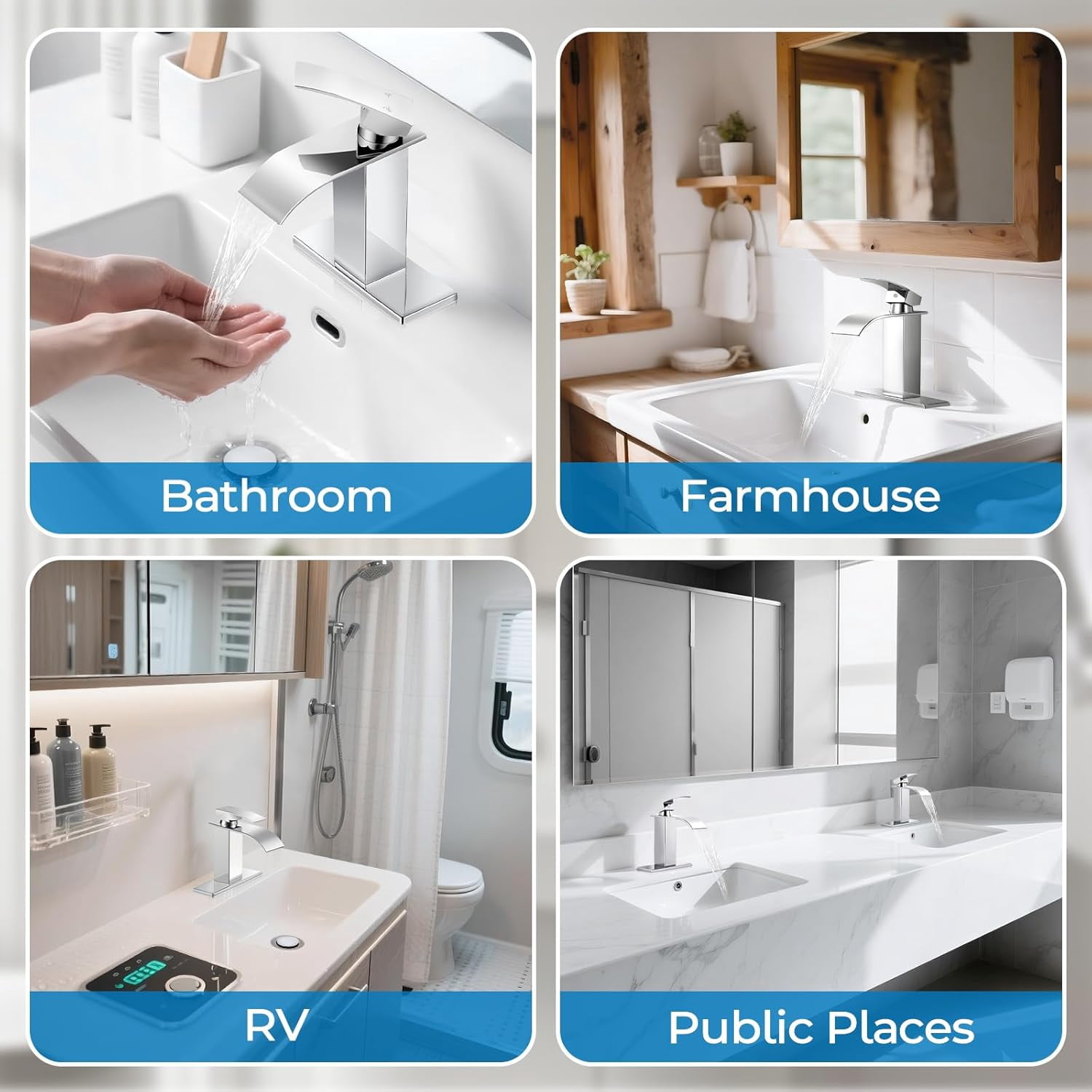 Chrome Bathroom Faucets, Waterfall Bathroom Sink Faucet Modern Single Handle Bathroom Faucte 1 or 3 Hole, RV Mixer Tap Vanity Faucet - Includes Pop-up Drain Supply Hoses Deck Plate