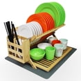 thumbnail image 3 of 3 Tier Bamboo Dish Drying Rack with Utensil Holder, Collapsible Dish Rack, Large Dish Racks for Kitchen Counter, Wooden Folding Dish Drainer with Dish Drying Mat, 3 of 8