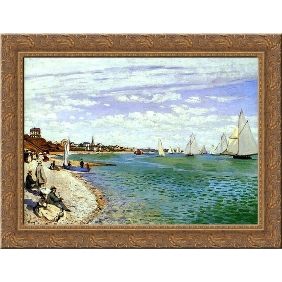 Regatta at Sainte Adresse 24x20 Gold Ornate Wood Framed Canvas Art by Monet, Claude