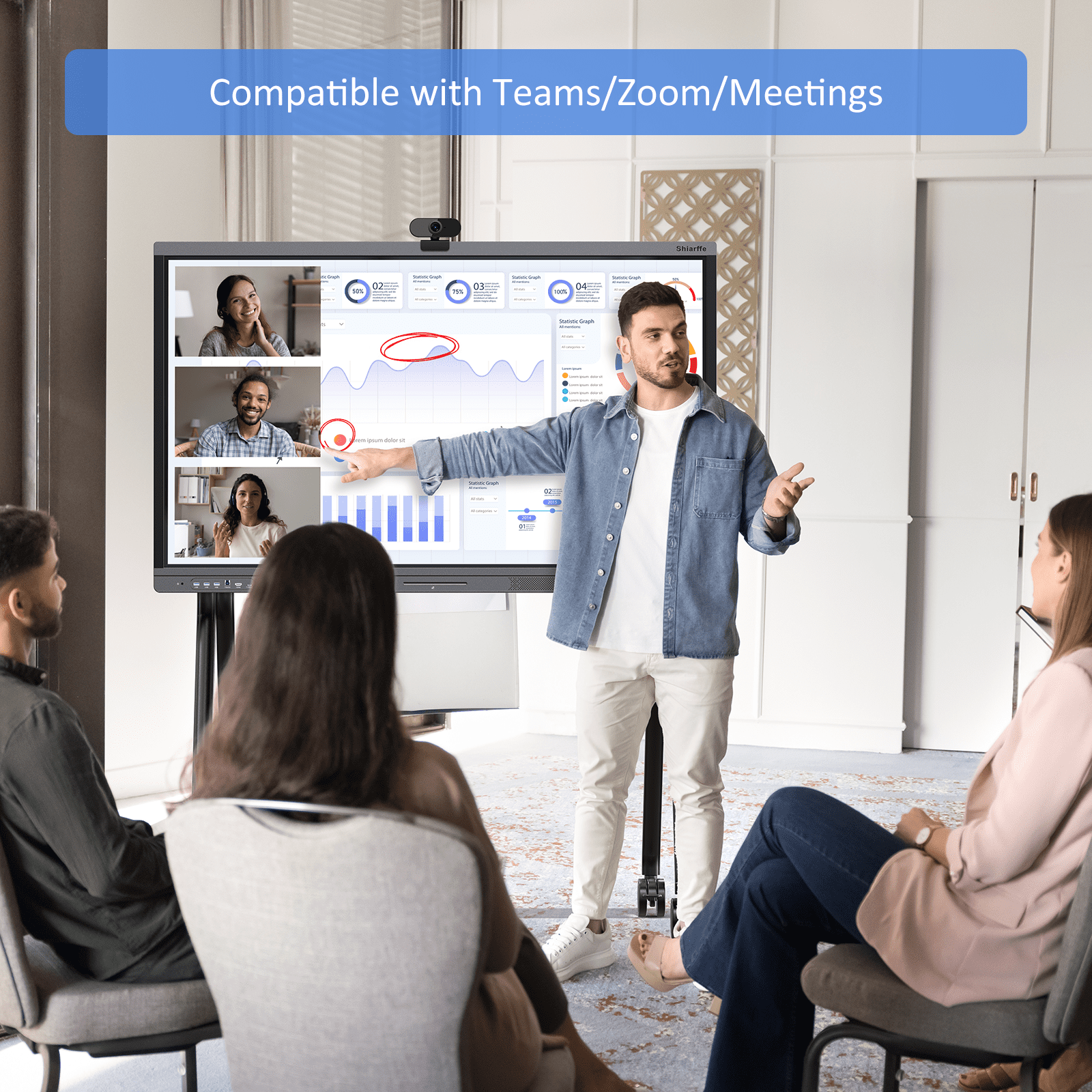 Shiarffe X5 Pro Smart Board 55" Google EDLA-Certified Digital Whiteboard, 4K Touchscreen Interactive Display for Classroom Office Hybrid Work Home, Dual-System Support