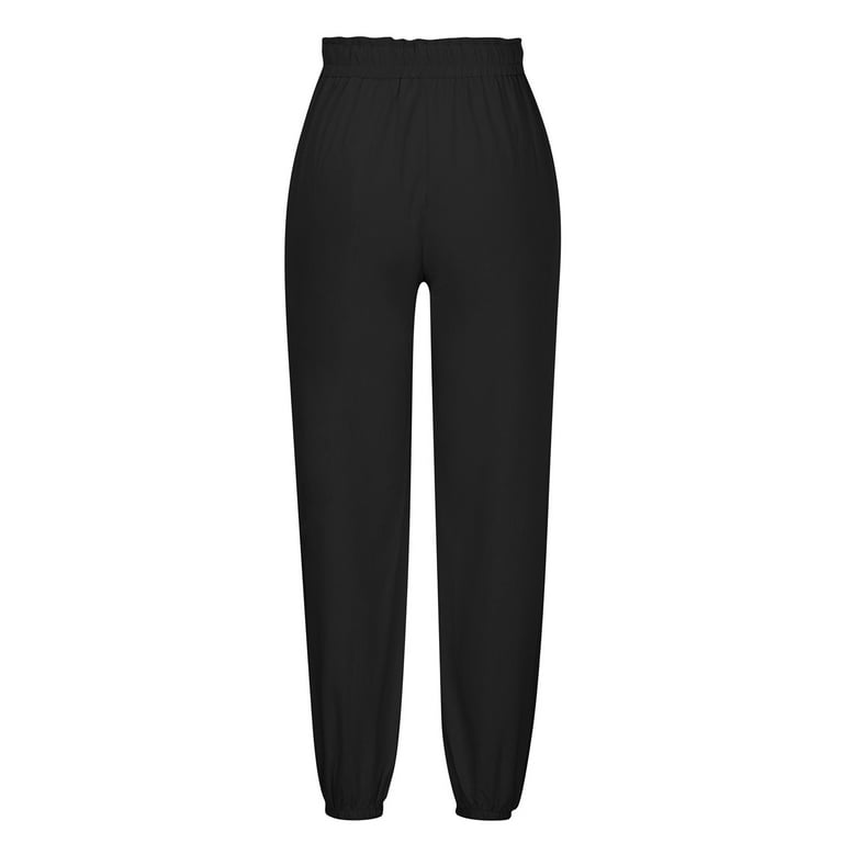 symoid Womens Casual Pants- Fashion Casual Solid StretchCotton and Linen Trousers  Pants Black XL 