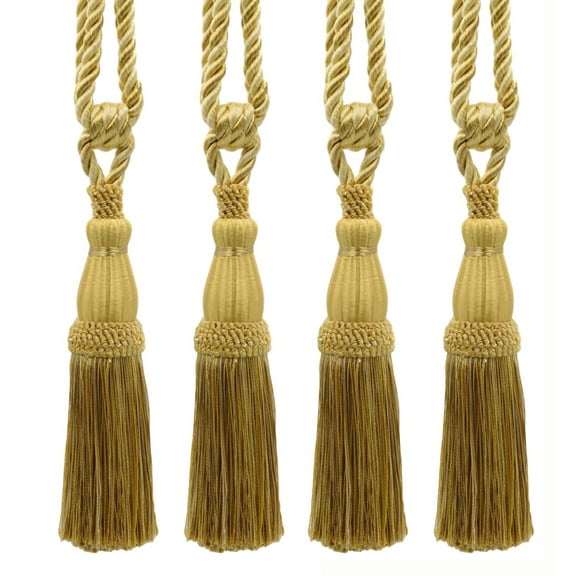 DECOPRO Elegant Lustrous Curtain Tassel Tieback, Tassel Length 8 1/2" (21.5cm), Spread 30" (76cm) # TBC085, Honey Gold #PR07 (Light Gold, Yellow Gold, Light Beige) Set of 4