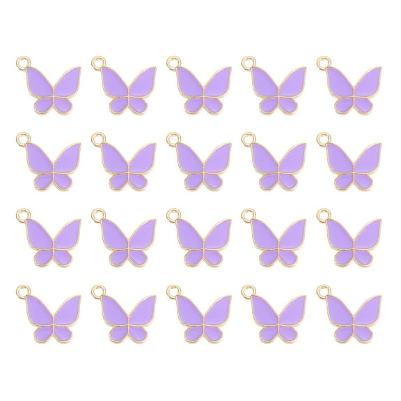 20 Pcs Butterfly Charm, Alloy Gold Plated Butterfly Pendant, Purple, 20x14mm