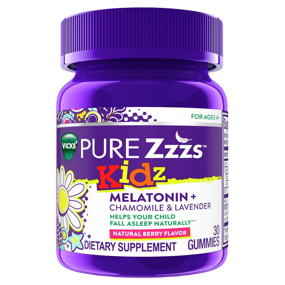 Vicks Pure Zzzs Kids Melatonin Sleep Aid Gummies,Berry, 0.5mg, 30 ct